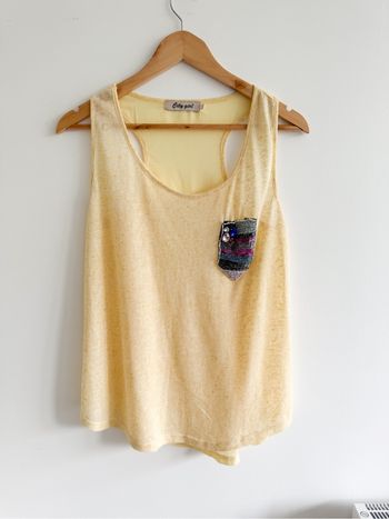 Débardeur jaune avec perles multicolores city girl taille 40 L 42 XL