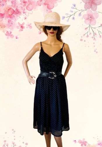 🖤🌿Robe noire pois blancs décolletée vintage 3 Suisses black dress white polka dots🌿🖤