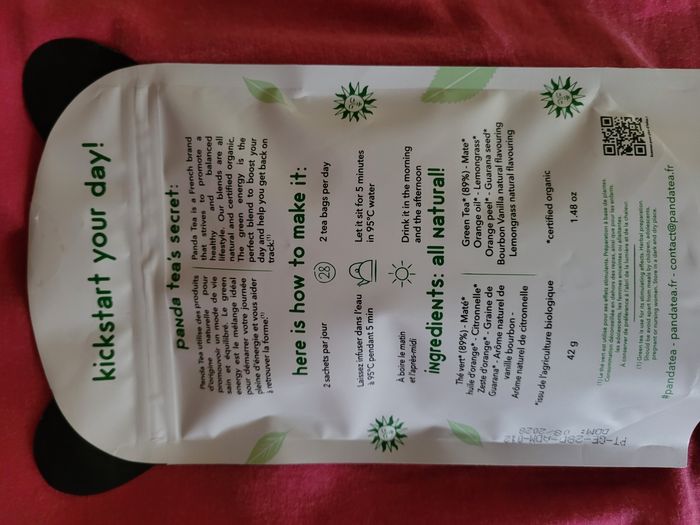 Panda tea - Green Energy Thé vert, Mate et Guarana - 28 Sachets, Orange, Vanille, Citronnelle - photo numéro 2
