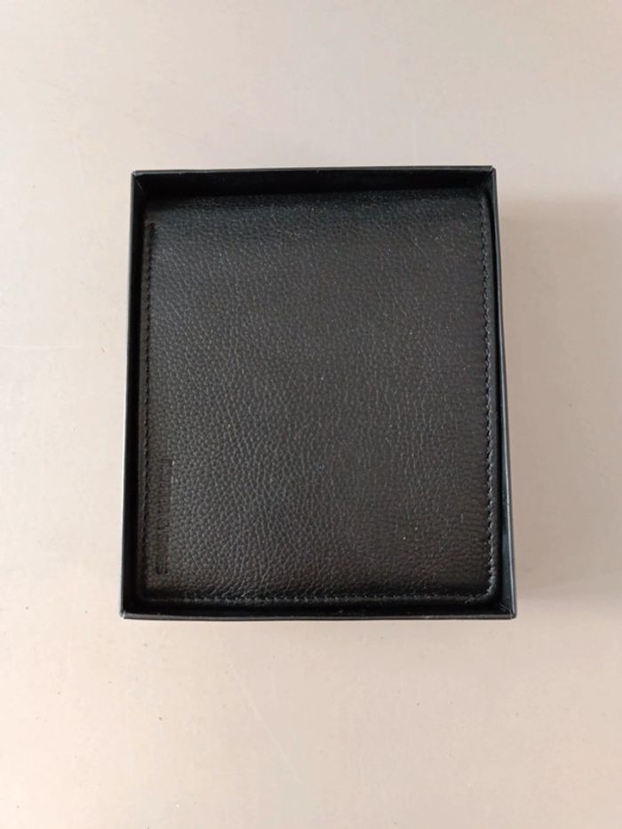 Portefeuille en cuir et coton father and son noir intérieur bleu marine. - photo numéro 3