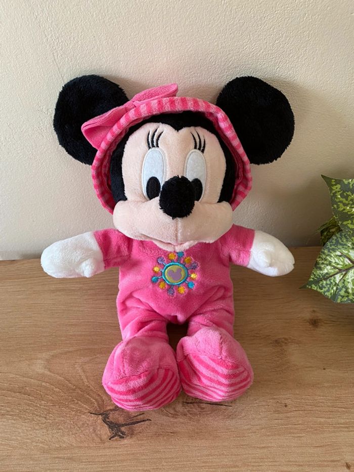 Doudou peluche souris minnie pyjama capuche rose Disney