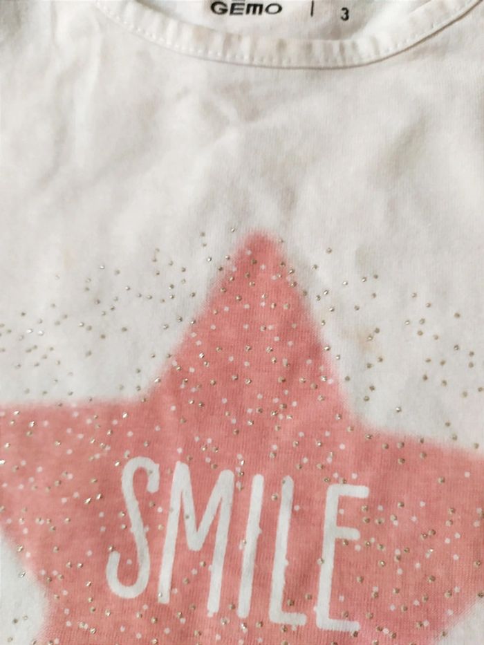 Tee-shirt manches longues fille 3 ans motif Smile Etoile - photo numéro 2
