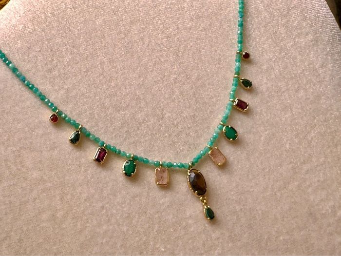 Collier habaha oaris Paris perles malachites pierres naturelles acier inoxydable or - photo numéro 3
