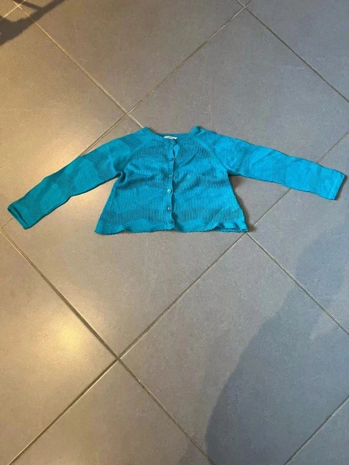 Gilet / Boléro à boutons - Catimini - Modèle: dentelle - Bleu turquoise - 3 ans