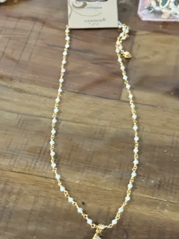 Collier habaha Paris perles jade acier inoxydable or pendentif poussin couleurs