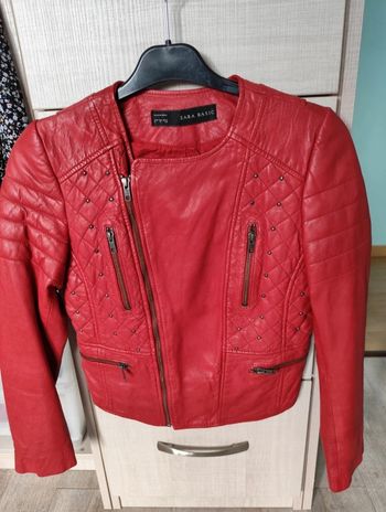 Veste en cuir rouge Zara tbe taille 38