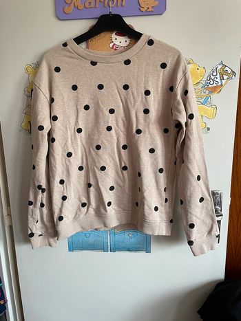 Pull beige à pois noirs, taille Xs, marque Kiabi