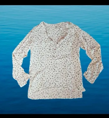 Blouse fluide manches longues crème à poids noir