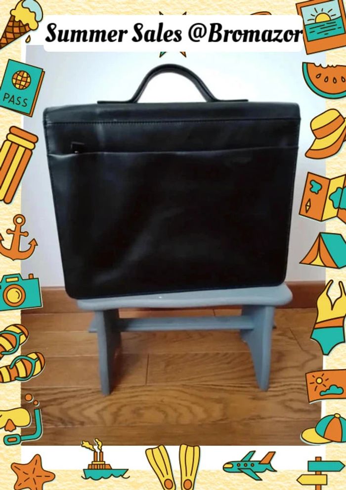 Cartable à compartiments en cuir noir - photo numéro 2