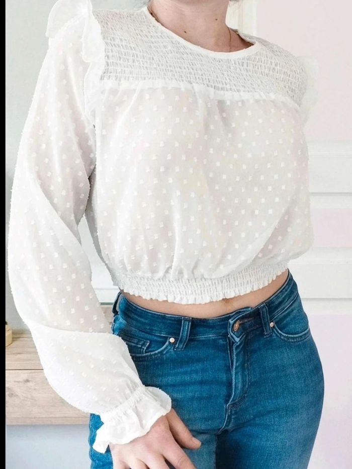 Blouse  courte  écrue  pois et  smock  -  Jennyfer  -  S  -  Parfait  état