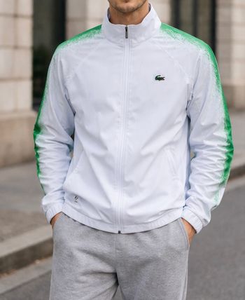 Veste zippée blanche Lacoste homme – logo crocodile – style sport / tennis – très bon état