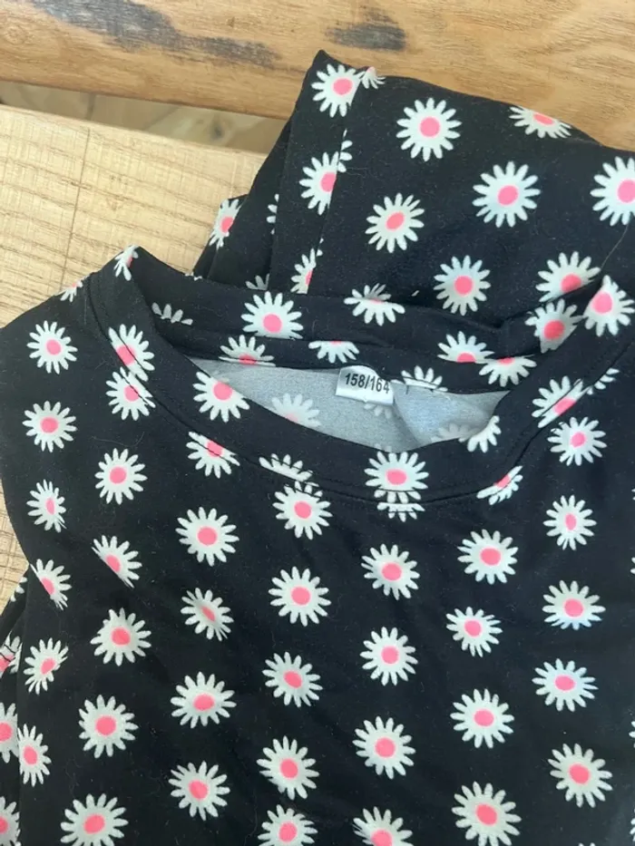 Ensemble 12 - 14 ans t-shirt pantalon flare tenue à fleurs noire fille ado - photo numéro 3