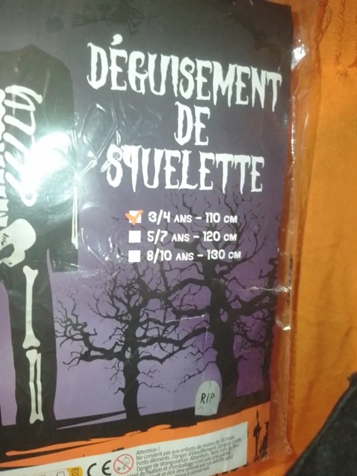 tenue de squelette taille 3/4 ans - 110 cm - photo numéro 5