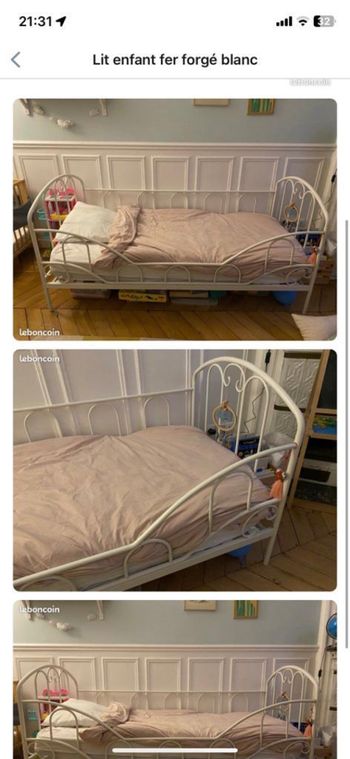 Lit en fer forgé blanc 90*190