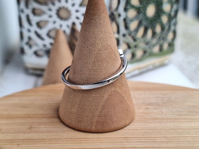 Bague ouverte Argentée en forme de feuilles avec strass en acier inoxydable – Bague de fiançailles - photo numéro 3