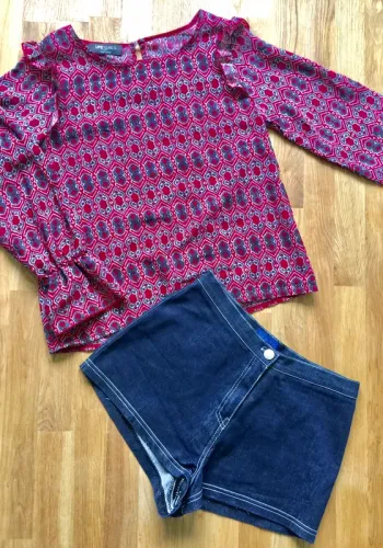 Ensemble tunique blouse coloré et short brut 12 ans