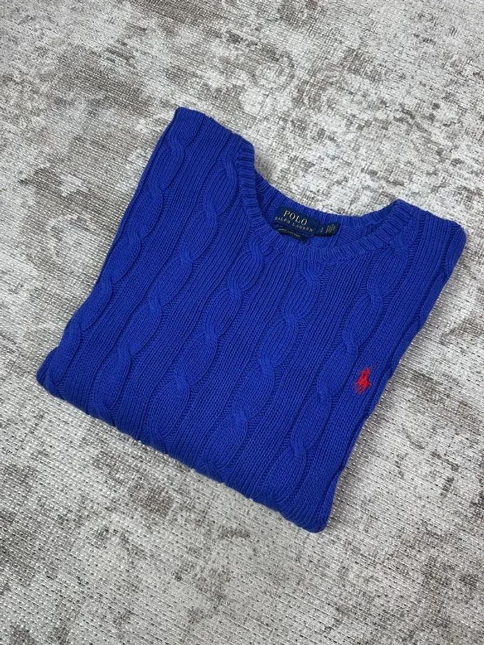Pull col en V ralph lauren bleu logo brodé rouge taille L 665E