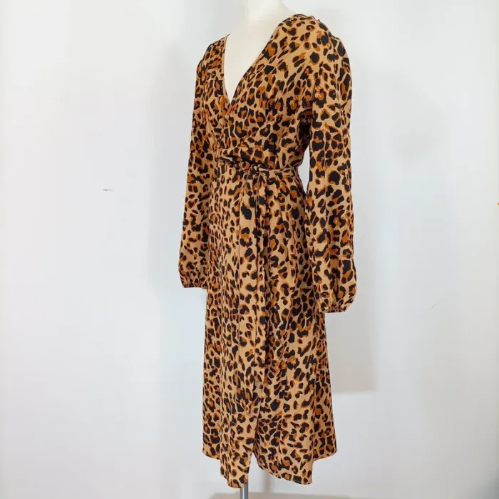 Robe Léopard, robe portefeuille - à nouer, taille fine - robe d'été longue couverte A397 - photo numéro 7