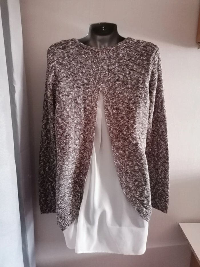 Pull chemise Tissaia marron-gris 42.44 - photo numéro 4