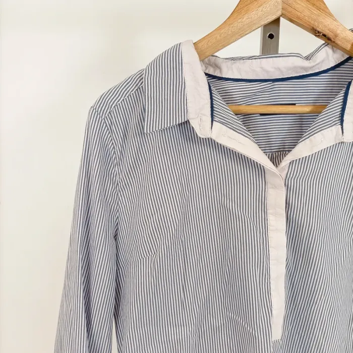 Chemise rayée bleue Happy D. by Damart T.46 coton stretch à col blanc et manches longues A1235 - photo numéro 4