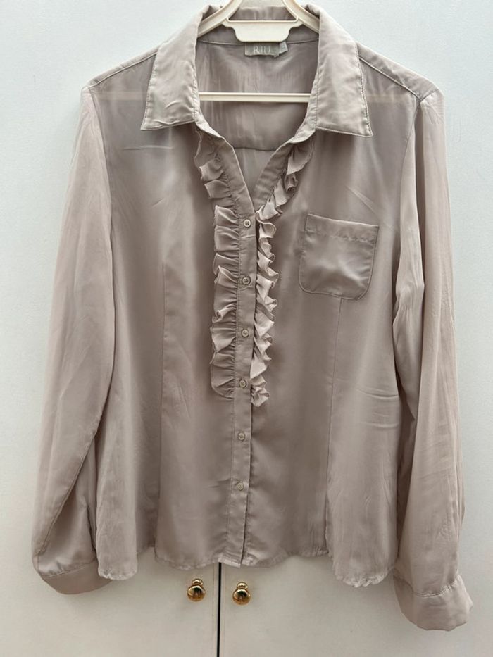 Chemise à froufrou grise - taille 44 - Jacqueline riu - vintage