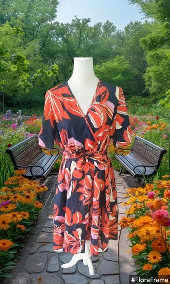 Robe longue fleurie multicolore avec sa ceinture, Sans marque, taille XXL