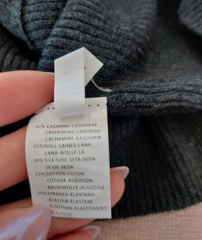 Pull gris coupe cache-cœur en cachemire laine et soie taille S-M - photo numéro 3