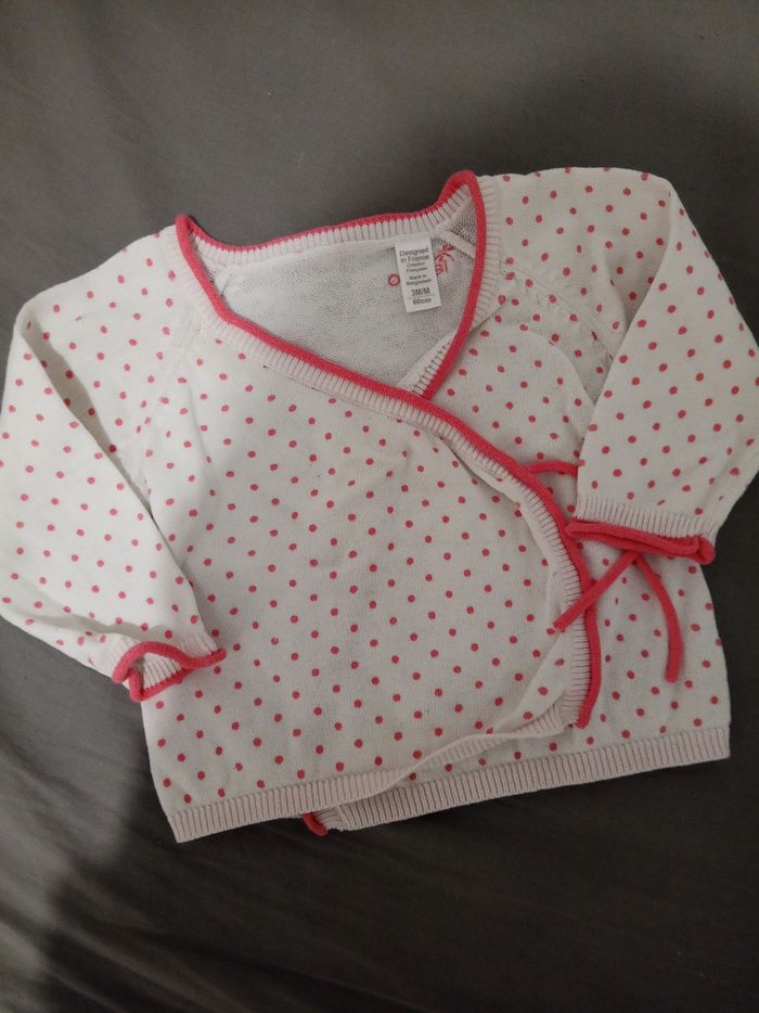 Gilet rose/blanc à pois _ 3 mois