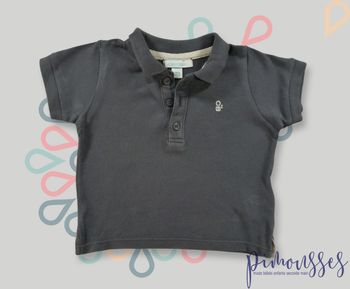 Tee-shirt polo manches courtes jersey piqué gris blanc Obaïbi 6 mois 68 cm garçon