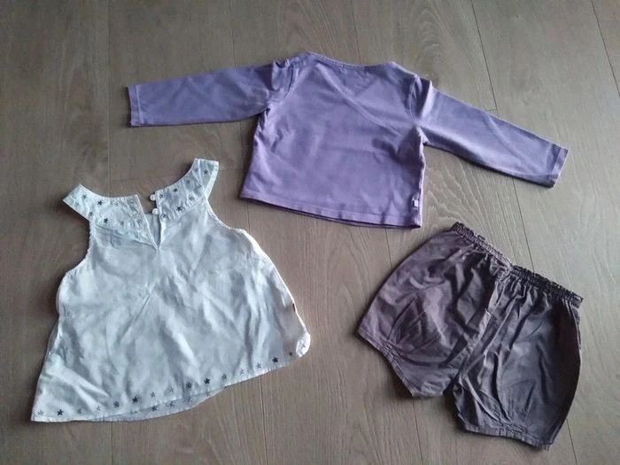 Ensemble 3 pièces été blouse short gilet Obaïbi 12 mois - photo numéro 2