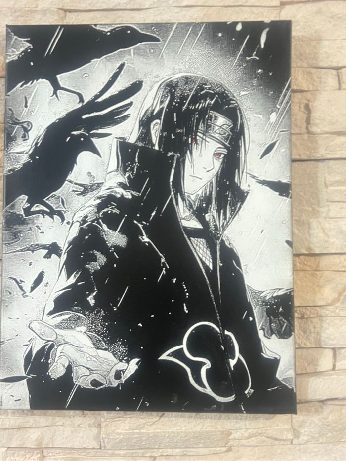 Tableau Itachi Uchiwa – Corbeaux sous la pluie – Naruto en toile 30x40cm - photo numéro 5