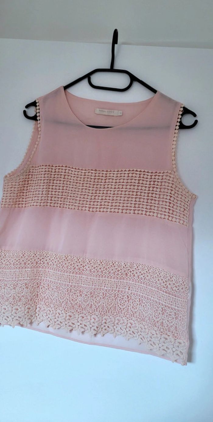 Joli Haut Débardeur rose saumon dentelé Vera & Lucy Taille S