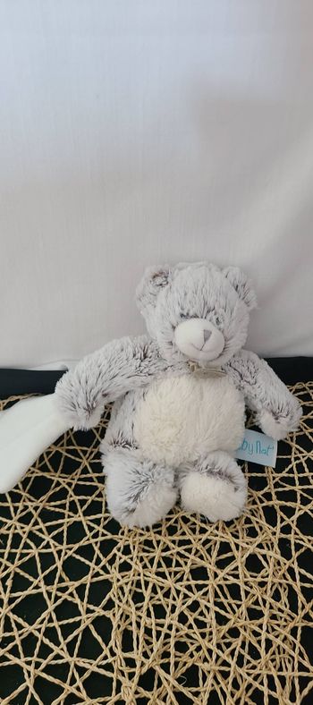 Doudou ours blanc marron mouchoir Flocons BABY NAT
