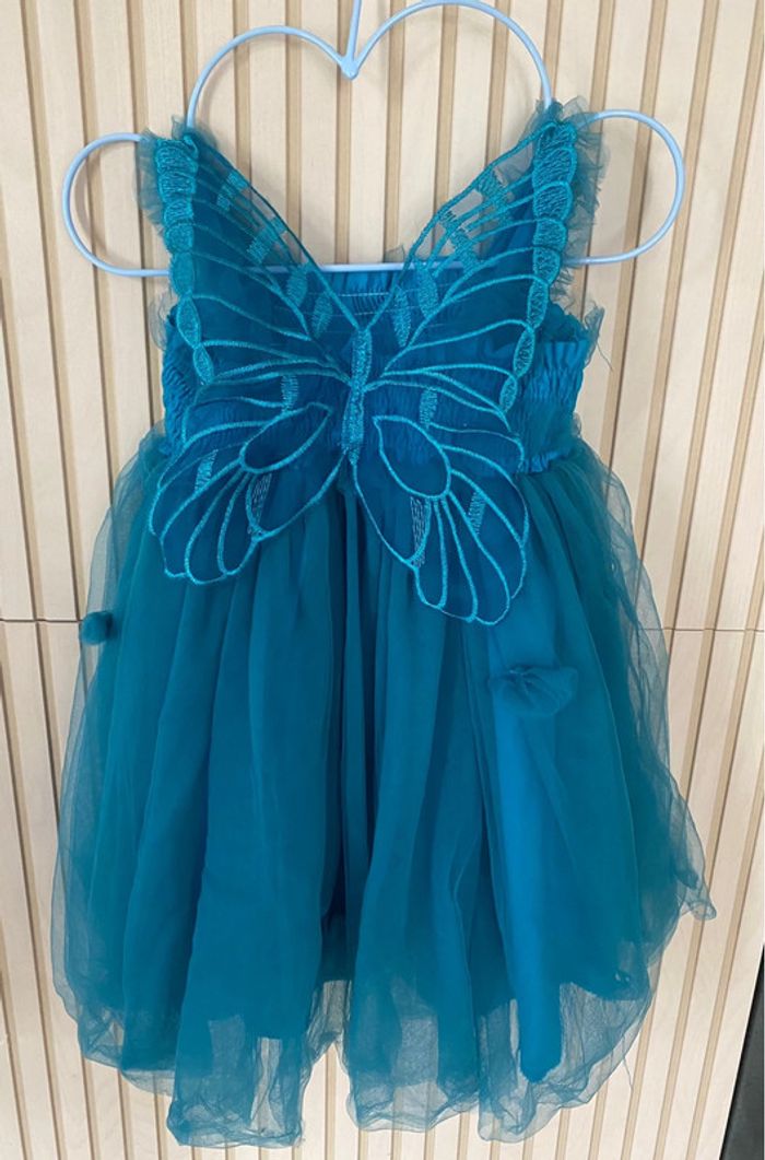 Robe cérémonie en tulle turquoise papillons - butterfly tulle dress for ocassion-  miipat -  90 cm - photo numéro 2