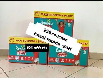 258 couches Pampers taille 5 pants lot de 3 cartons 