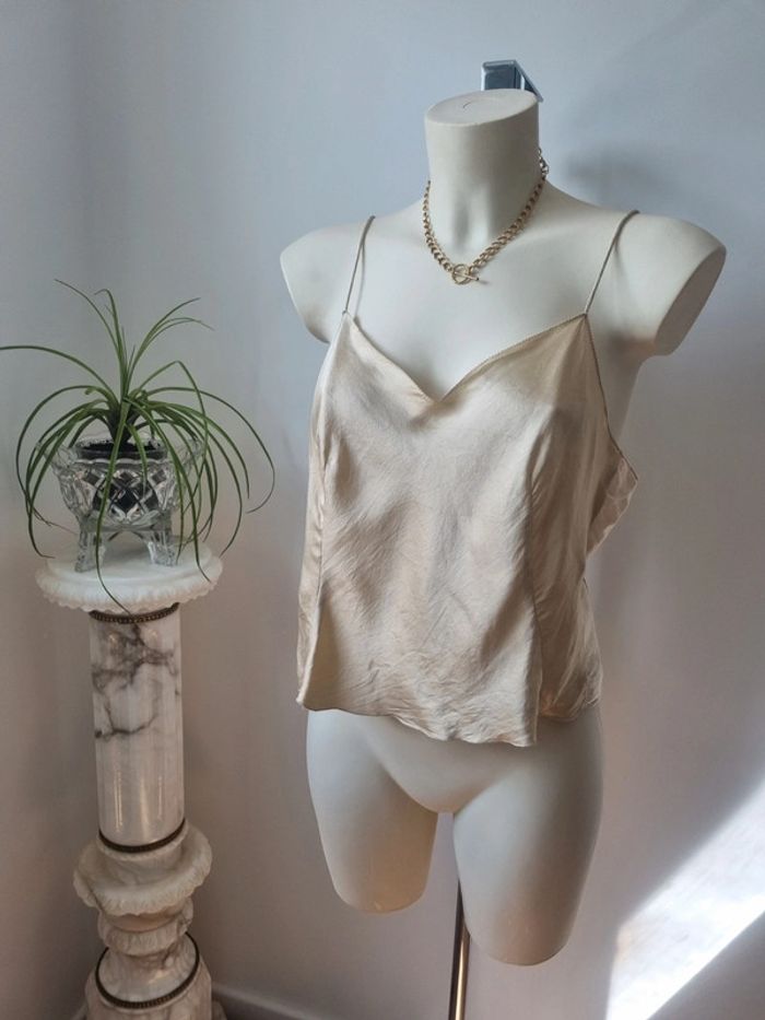 Top 100 % soie doré vintage - photo numéro 4