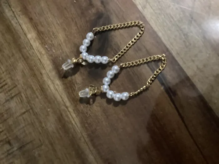 Cou les d’oreilles perles et chaîne superbes acier inoxydable or - photo numéro 2