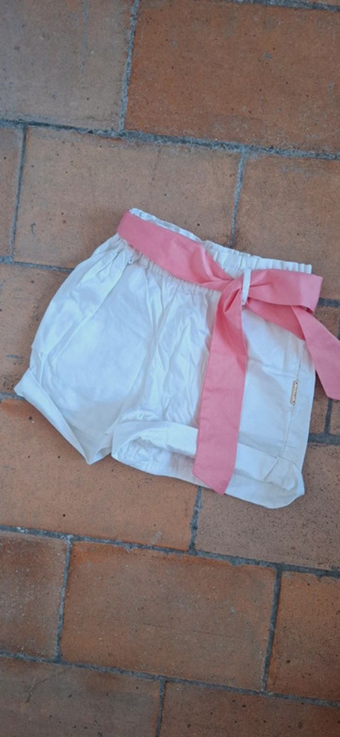 Short fille LIU JO blanc – Détail nœud rose en soie Neuf 🩷