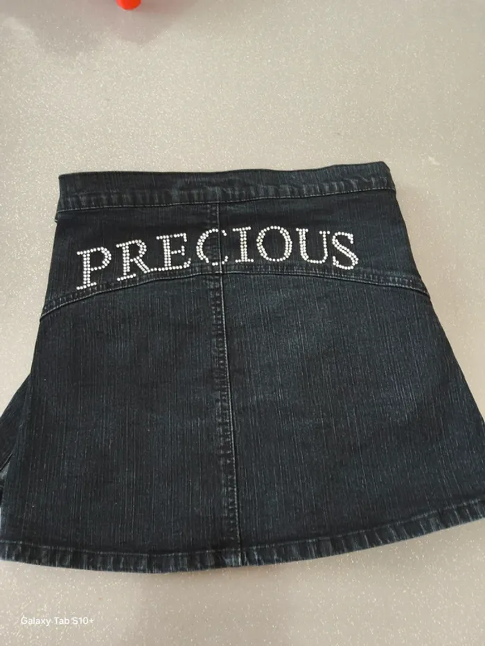 Mini jupe strass jean portefeuille plissée 10/27