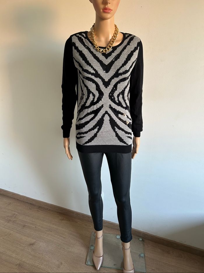 Pull noir et gris neuf avec sequins Morgan taille XS (valeur 45€) - photo numéro 3
