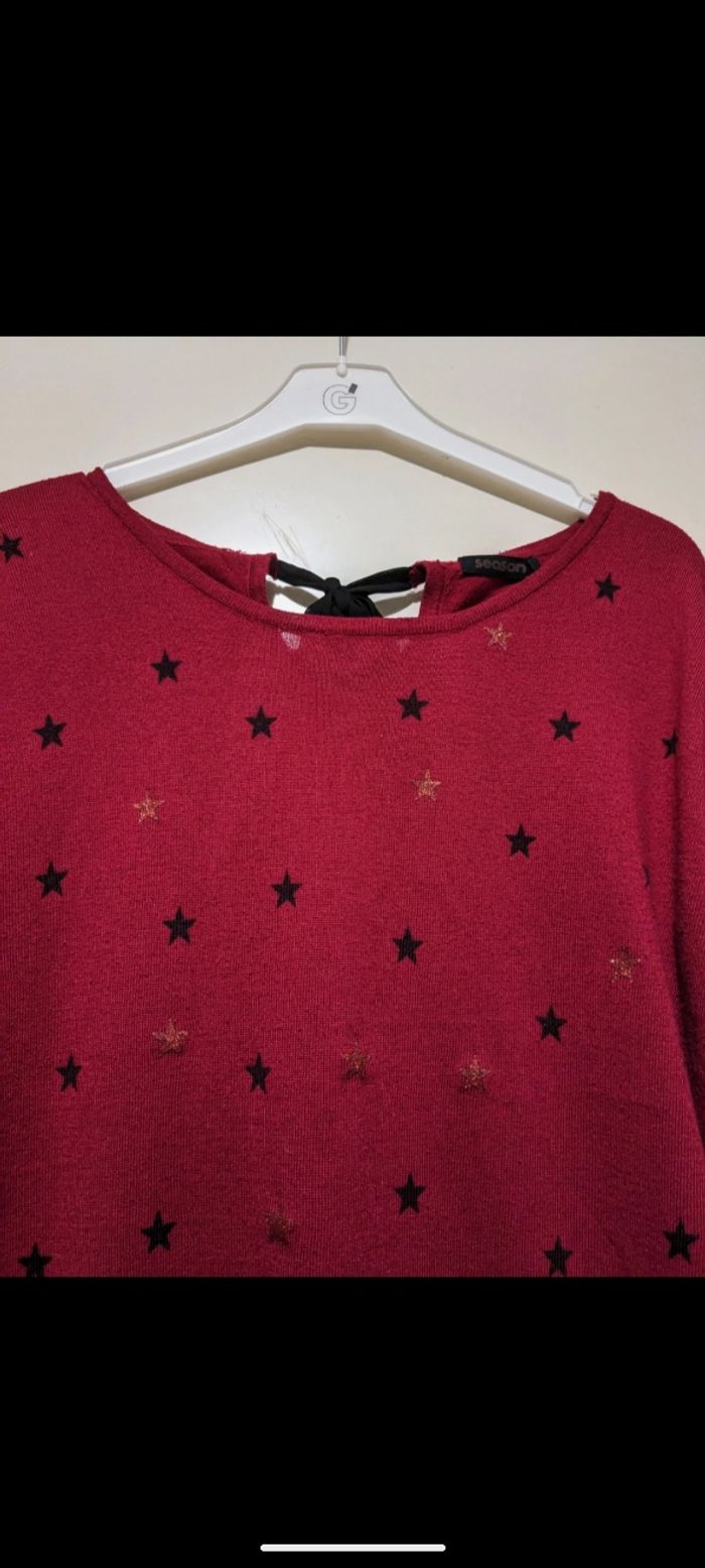 Pull Season rouge imprimé étoiles . Taille 38 - photo numéro 3