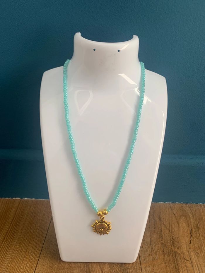 collier perles et charm acier inoxydable