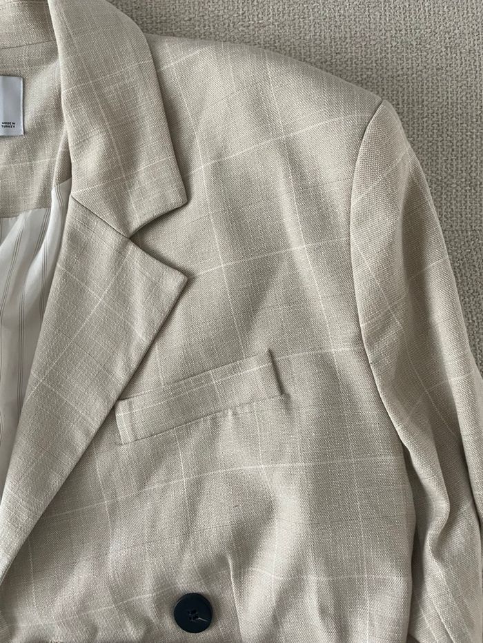 Blazer court à carreaux beige - photo numéro 5