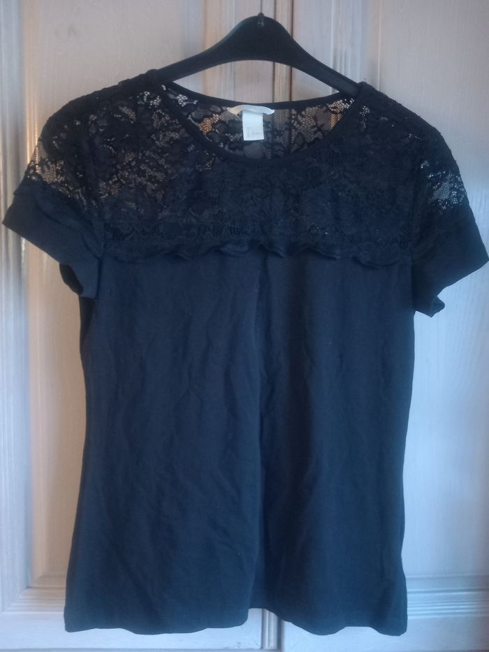 Tee-shirt noir avec dentelle H&M