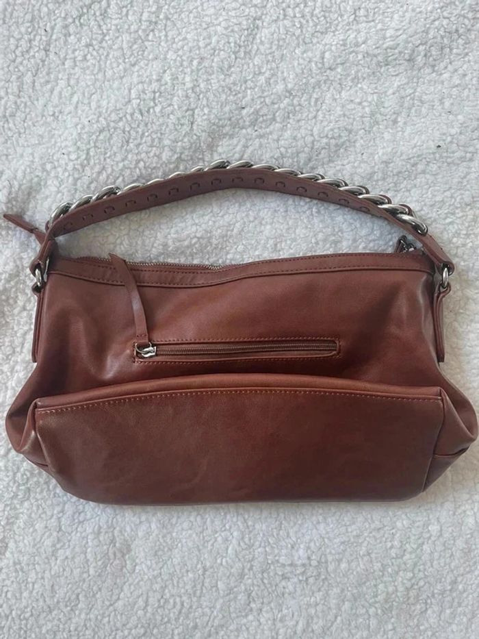 Petit sac à main avec anses classe élégant en cuir marron avec lanières - photo numéro 3