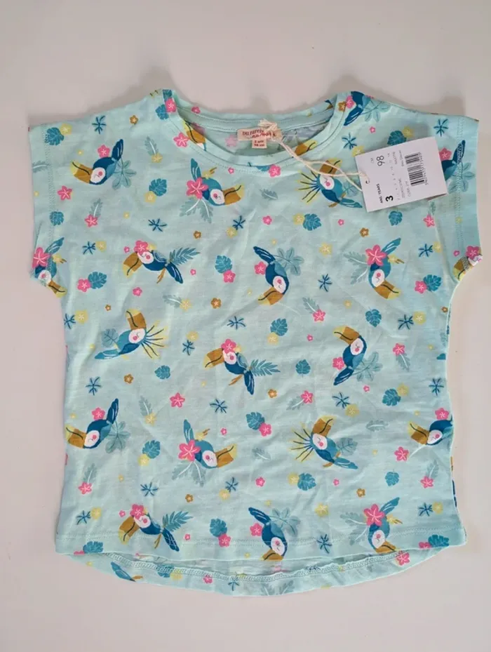 Blouse fille DPAM 3 ans imprimé toucans et fleurs neuf