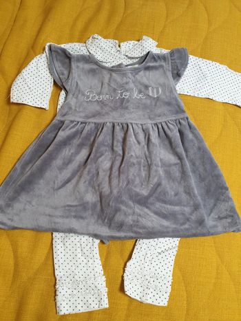 Ensemble tenue robe grise bébé fille 9 mois