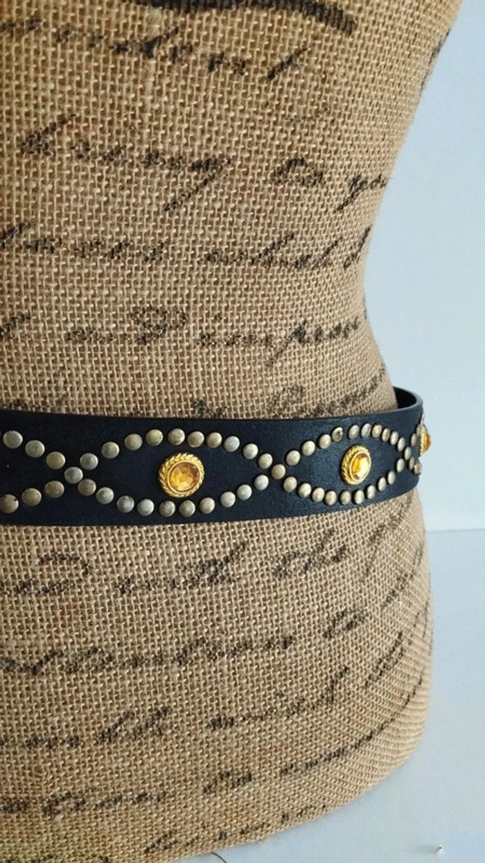 Ceinture noire clous doré effet pierres orange - photo numéro 5