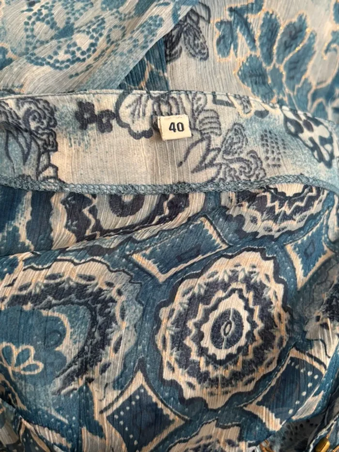 Blouse transparente bohème bleue à sequins dorés – earthygirl ethnique bohemian chic – taille unique - photo numéro 10