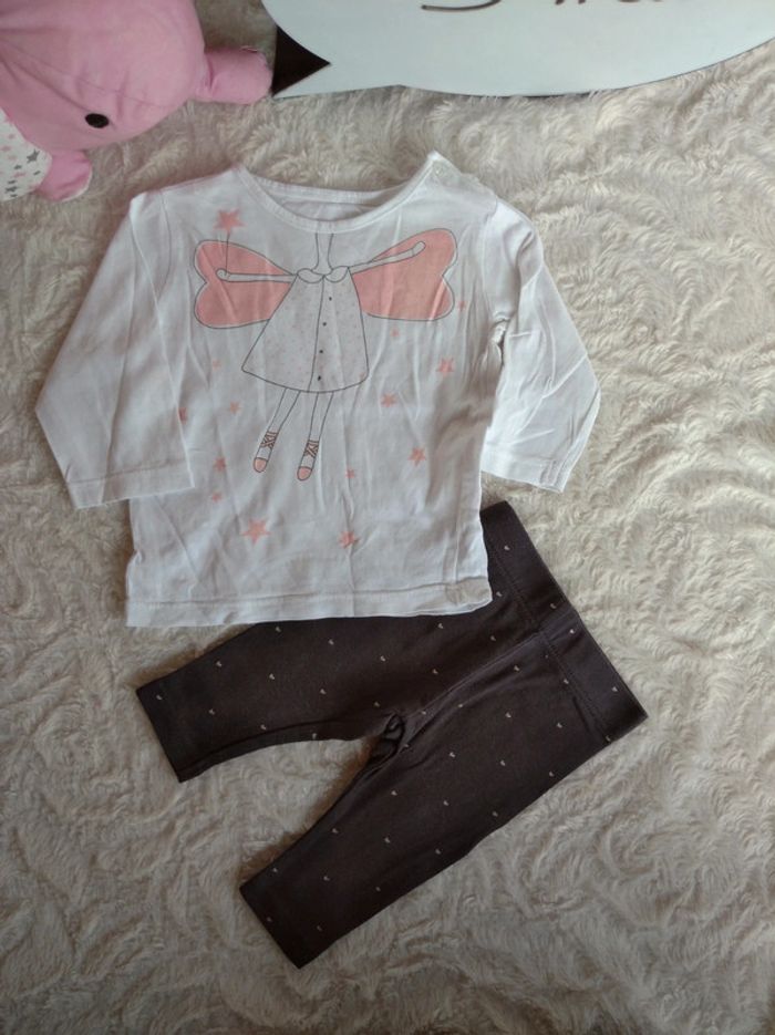 Ensemble (tee shirt manches longues fée+legging cœur) Fille 3 mois - photo numéro 2